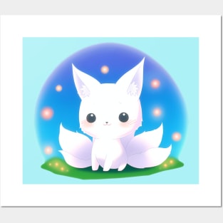 White Ninetails Fox Posters and Art